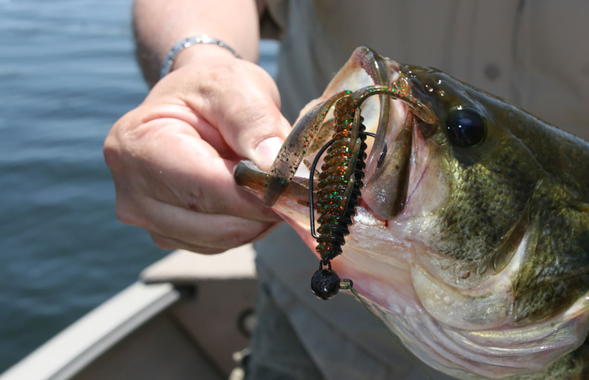 Jigs are effective lures for river anglers early in the season. As with twitchbaits, sometimes long pauses trigger strikes. (Photo courtesy of GameandFishMag.com)