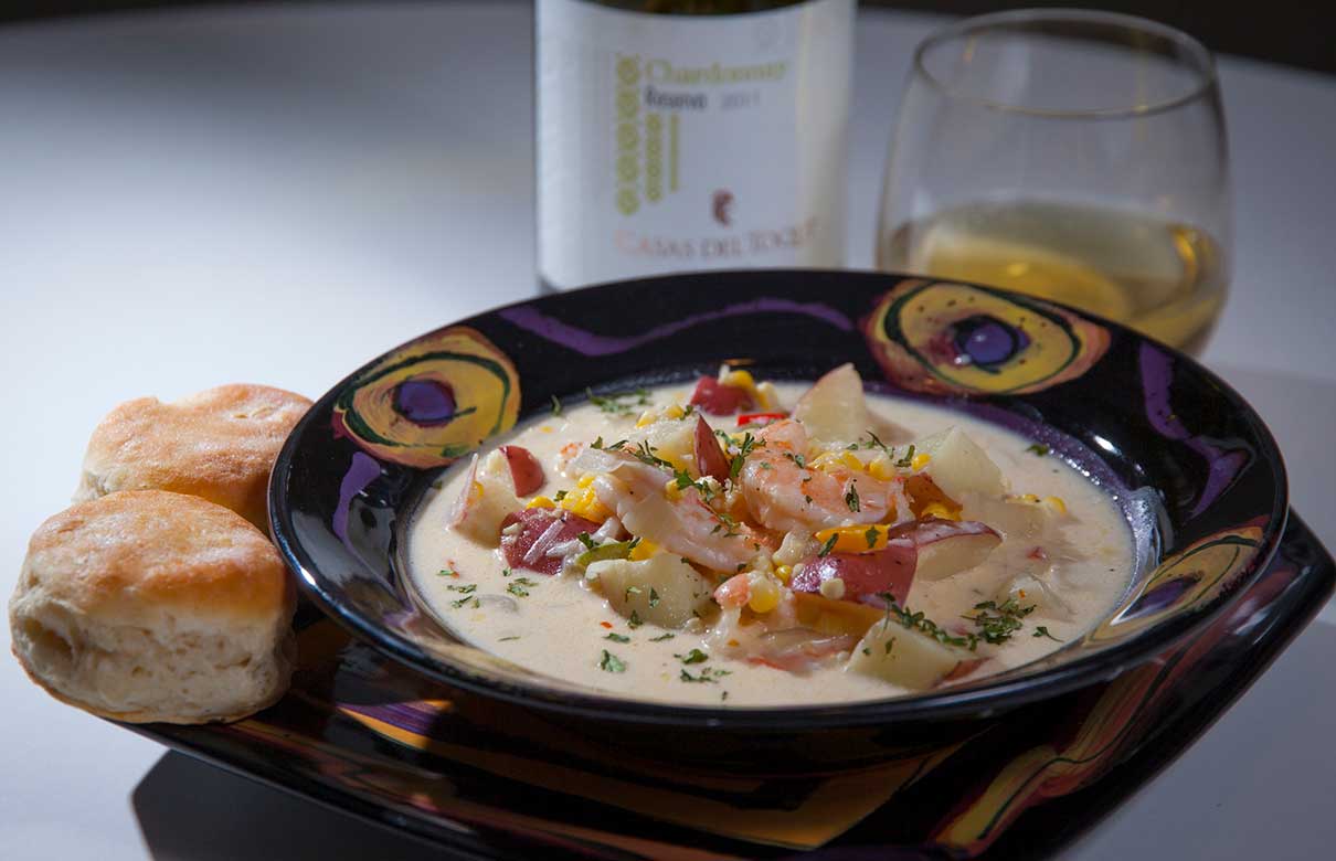 Few dishes satisfy on a cold winter day like a bowl of hot chowder. Shrimp, featured here, is one of many seafoods that might be used. (Photo courtesy of FloridaSportsman.com)